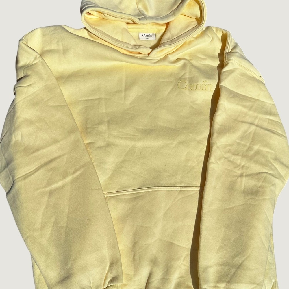 Comfrt Unisex Hoodie Buttercream Yellow Fleece Pullover 2XL New